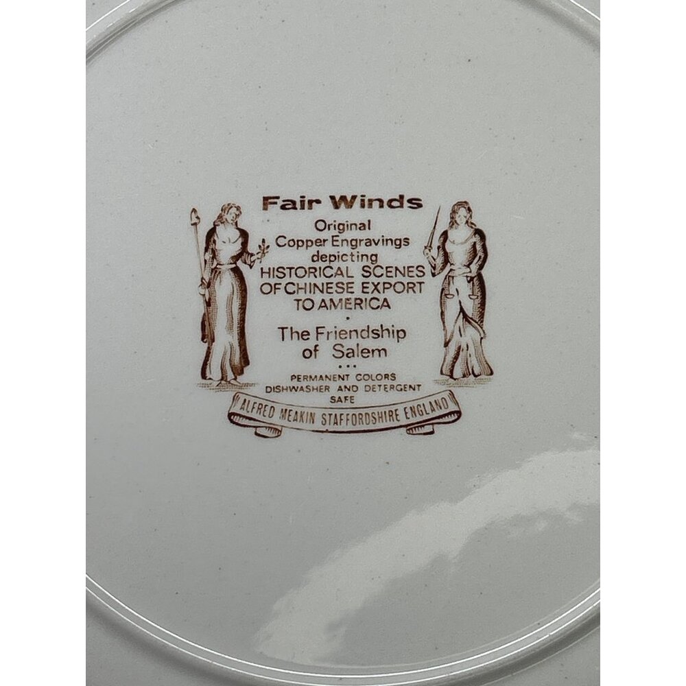 Fair Winds The Friendship Of Salem Dinner Plate Brown 10.25'' Sailboat Patten - Picture 3 of 4